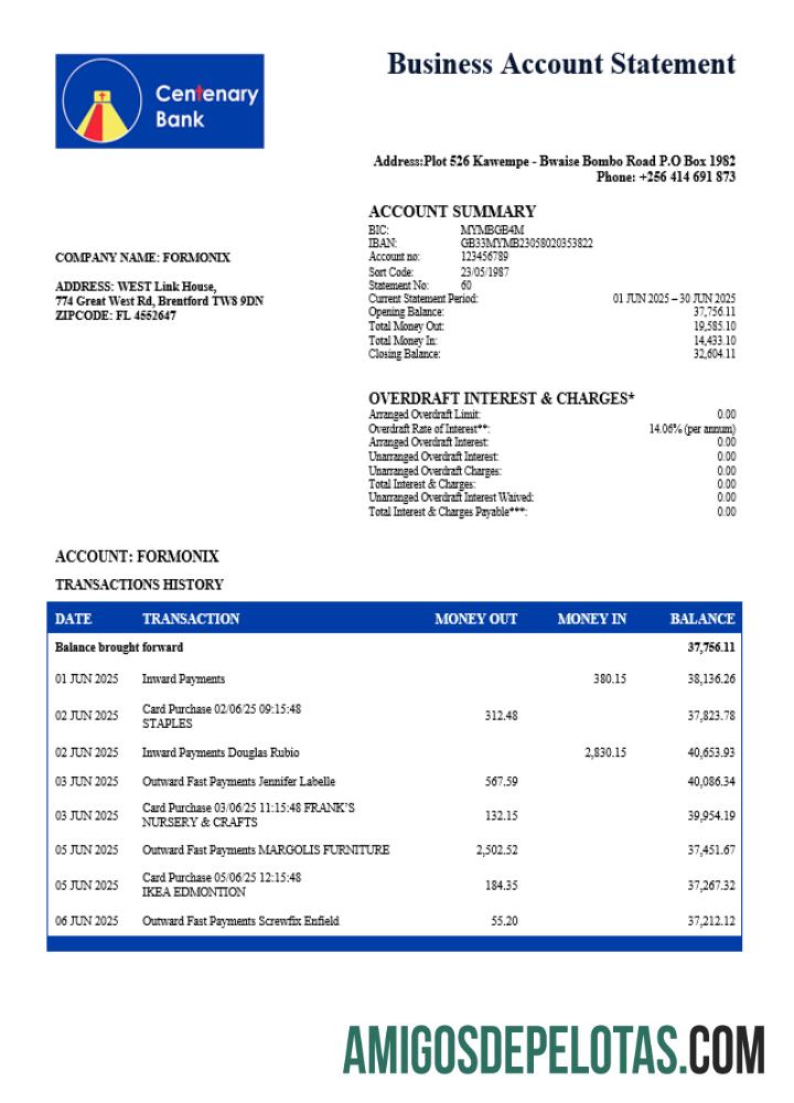 Em branco Declaração da Organização do Centenário de Uganda Modelo Word e PDF